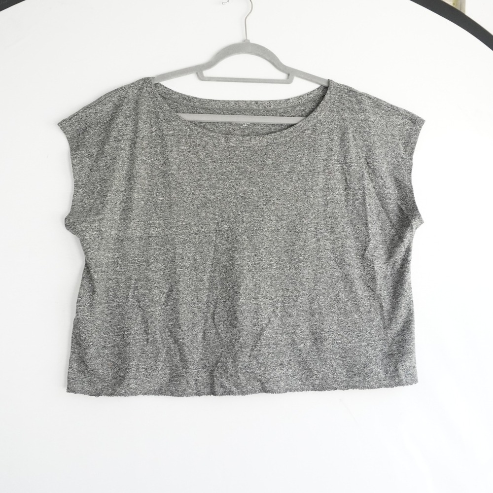 Eileen Fisher Large Grey Organic Cotton Linen Lace Trim Boxy Top Oversize Lagen